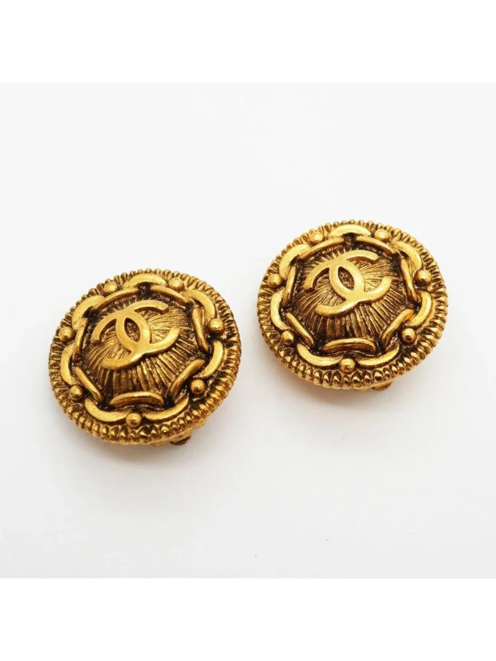 Chanel Earrings Vintage CC Logo Round Circle Gold Plated